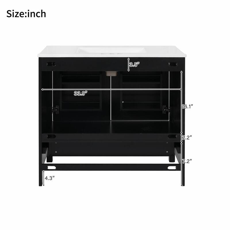 36"/30" Bathroom Vanity with Ceramic Sink, Soft-Close Doors, Double Storage Shelves & Divided Drawer