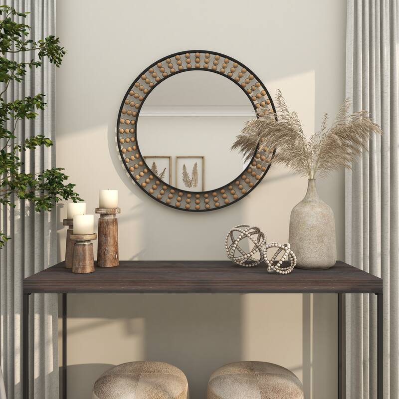 Contemporary Metal Wall Mirror with Beaded Detailing - White or Black