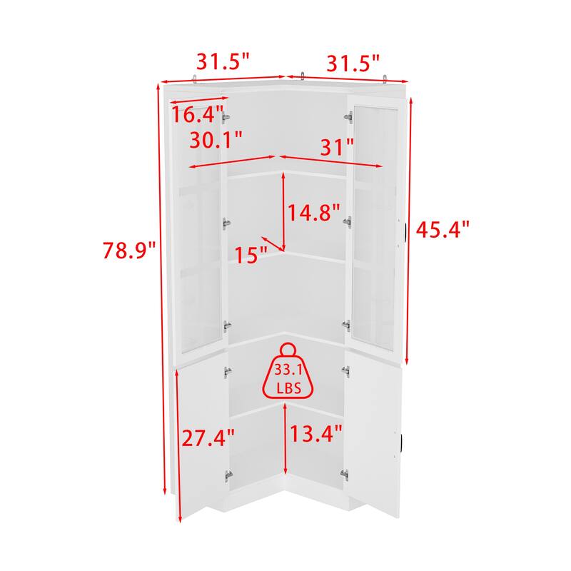Elegant White Wooden Storage Cabinet with 4 Doors and 5 Shelves