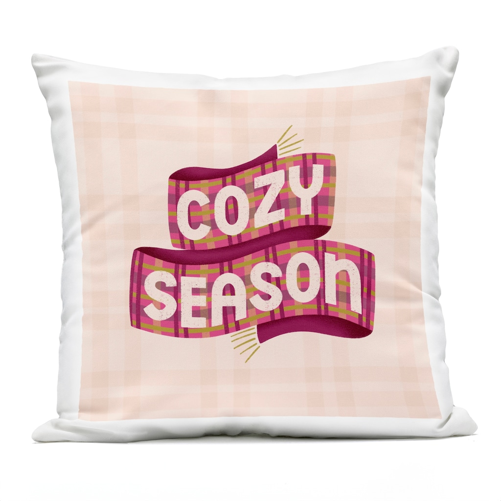 Stupell Cozy Season Scarf on Plaid Printed Outdoor Throw Pillow Design by Sarah Hickman