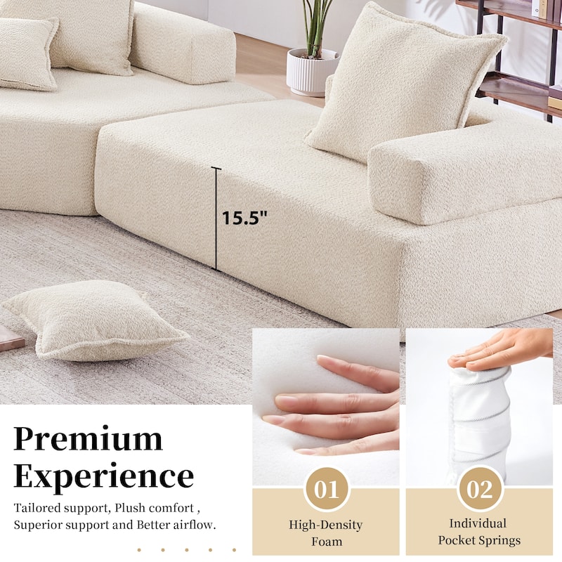 Corner Frame Sectional Sofa, Luxury Boucle Convertible Couch, 48x48x24 in, 58 lbs, Beige, No Assembly