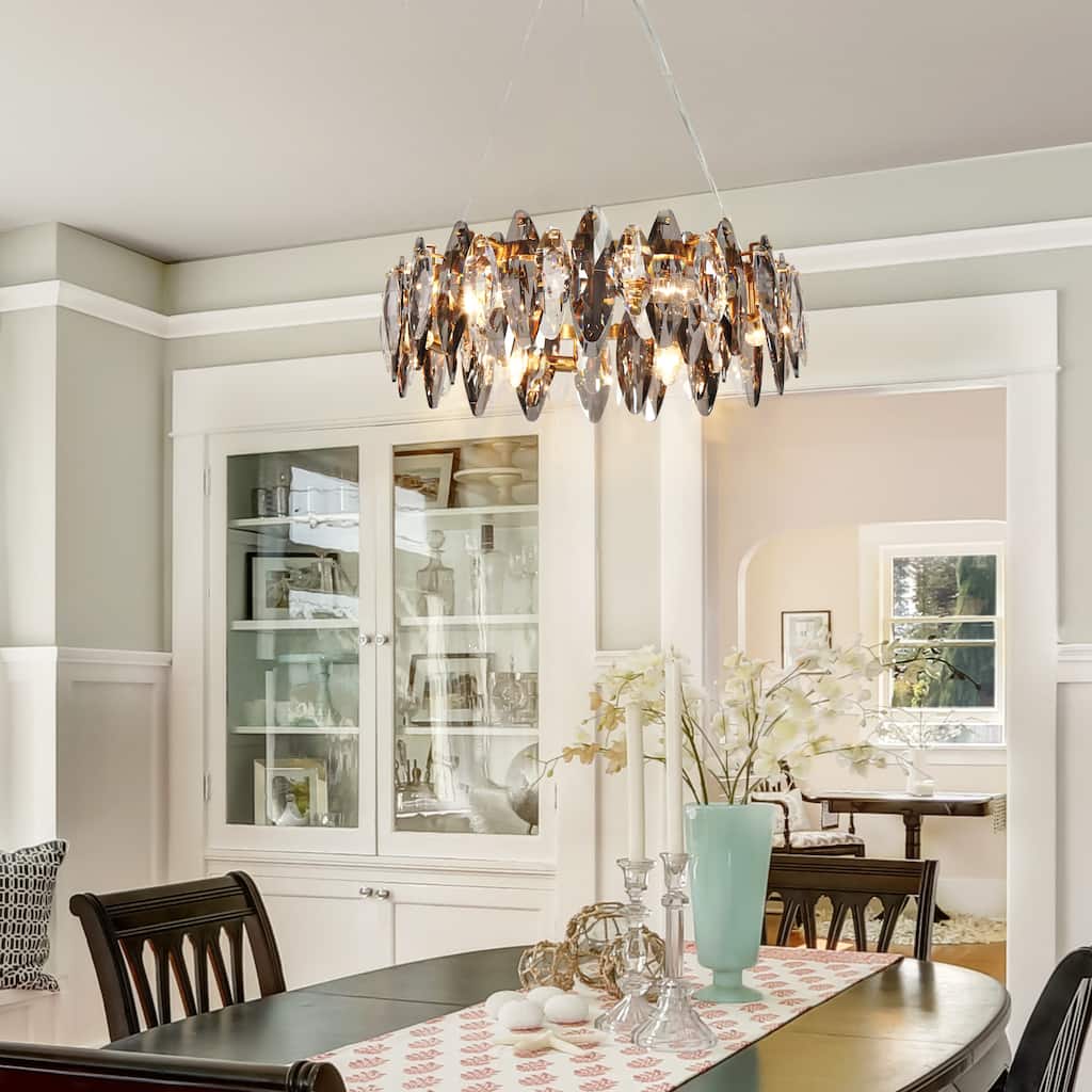 Modern Crystal 6-Light Drum Chandelier for Dining Living Room Bedroom - 23.2" Dia. x 7.1" H