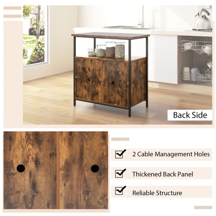 2-Door Buffet Cabinet with Shelves and Cable Management Holes-Rustic Brown - 31.5" x 16" x 31.5" (L x W x H)
