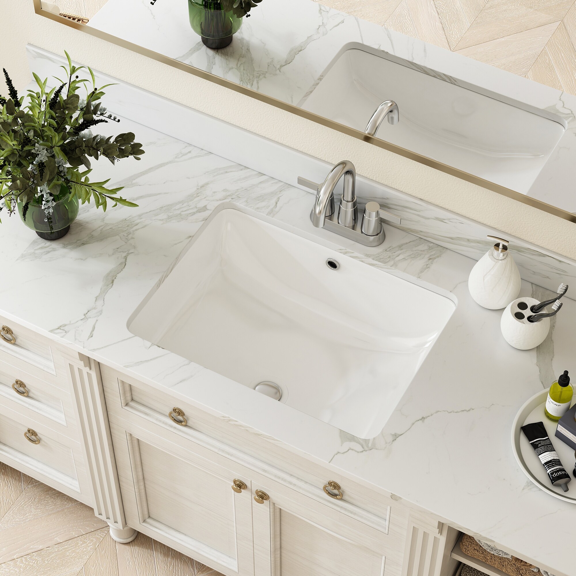 15.15'' Ceramic Undermount Bathroom Sink with Overflow - Bed Bath