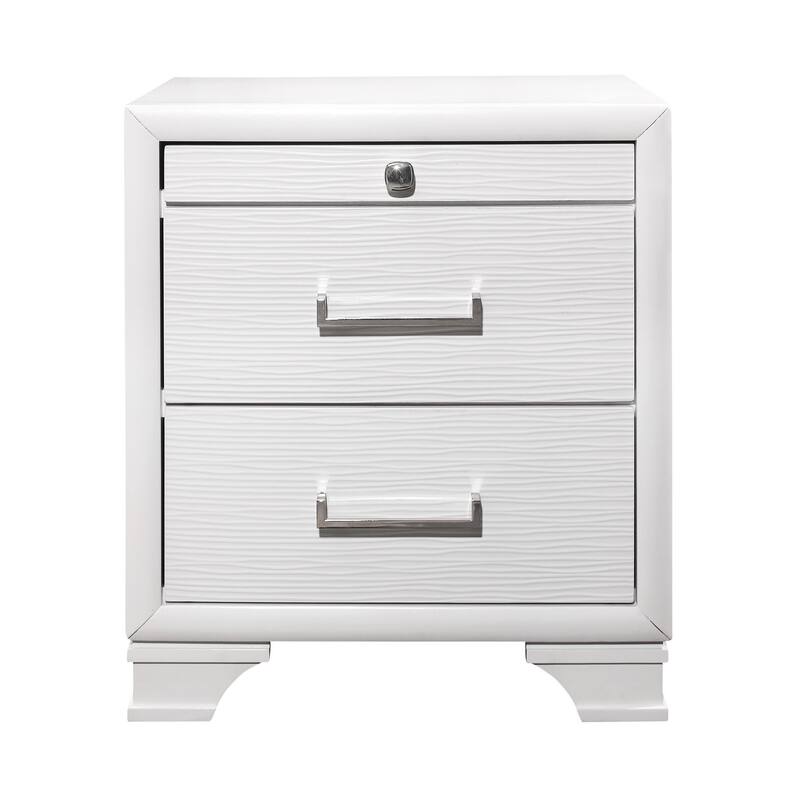 White MDF 2-Drawer Nightstand with Metal Accents and Storage for Bedroom