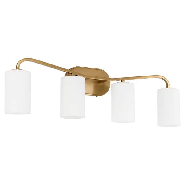 slide 2 of 10, Quorum International 5307-4 Rutherford 4 Light 32" Wide Vanity Light Brushed Brass