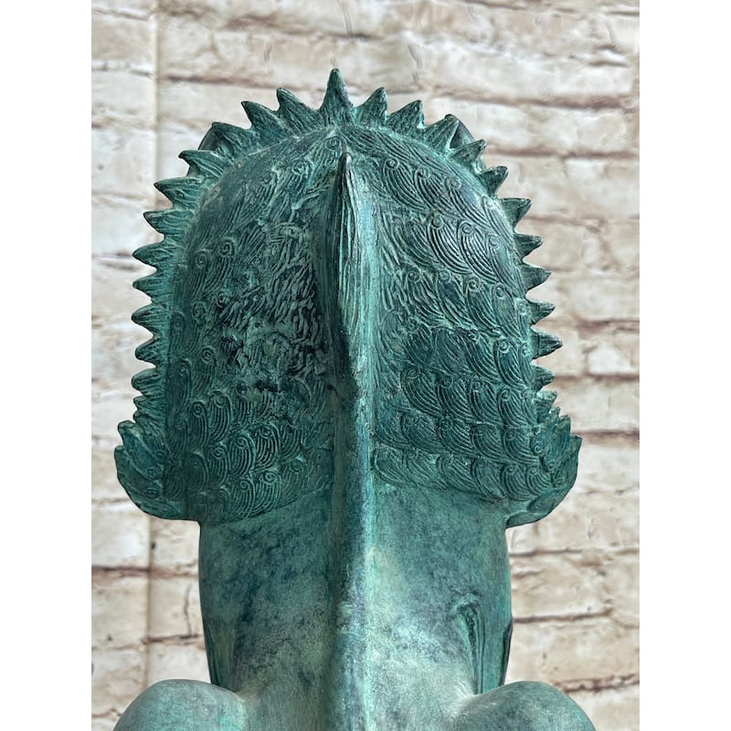 Chinese Foo Dog Guardian Lion Bronze Sculpture Statue Signed Handmade Art 13 Inches X 6 Inches