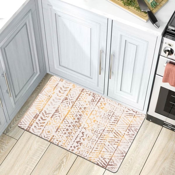 slide 2 of 28, World Rug Gallery Geometric Bohemian Design Anti Fatigue Standing Mat 18" x 30" - Yellow