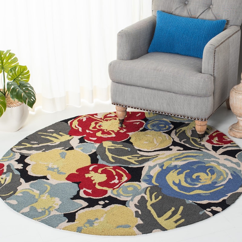 SAFAVIEH Handmade Four Seasons Shkurte Floral Rug - 5' x 5' Round - Black/Multi - Runner/Round