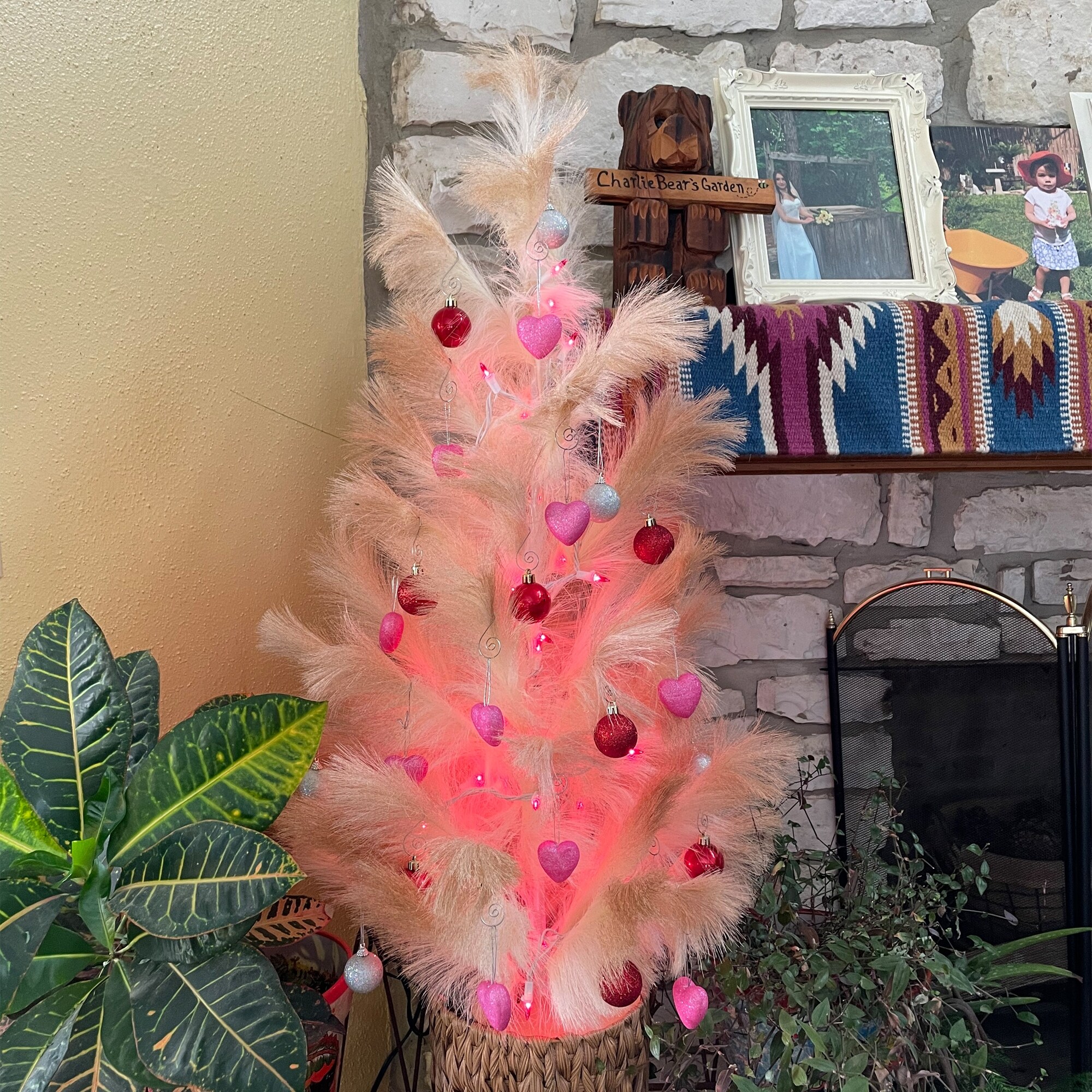 Pink christmas lights white wire top