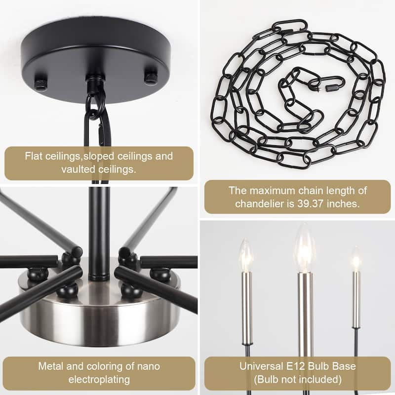 6-Light W26.18" x H66.92" Candle Chandelier for Living Room Kitchen Island