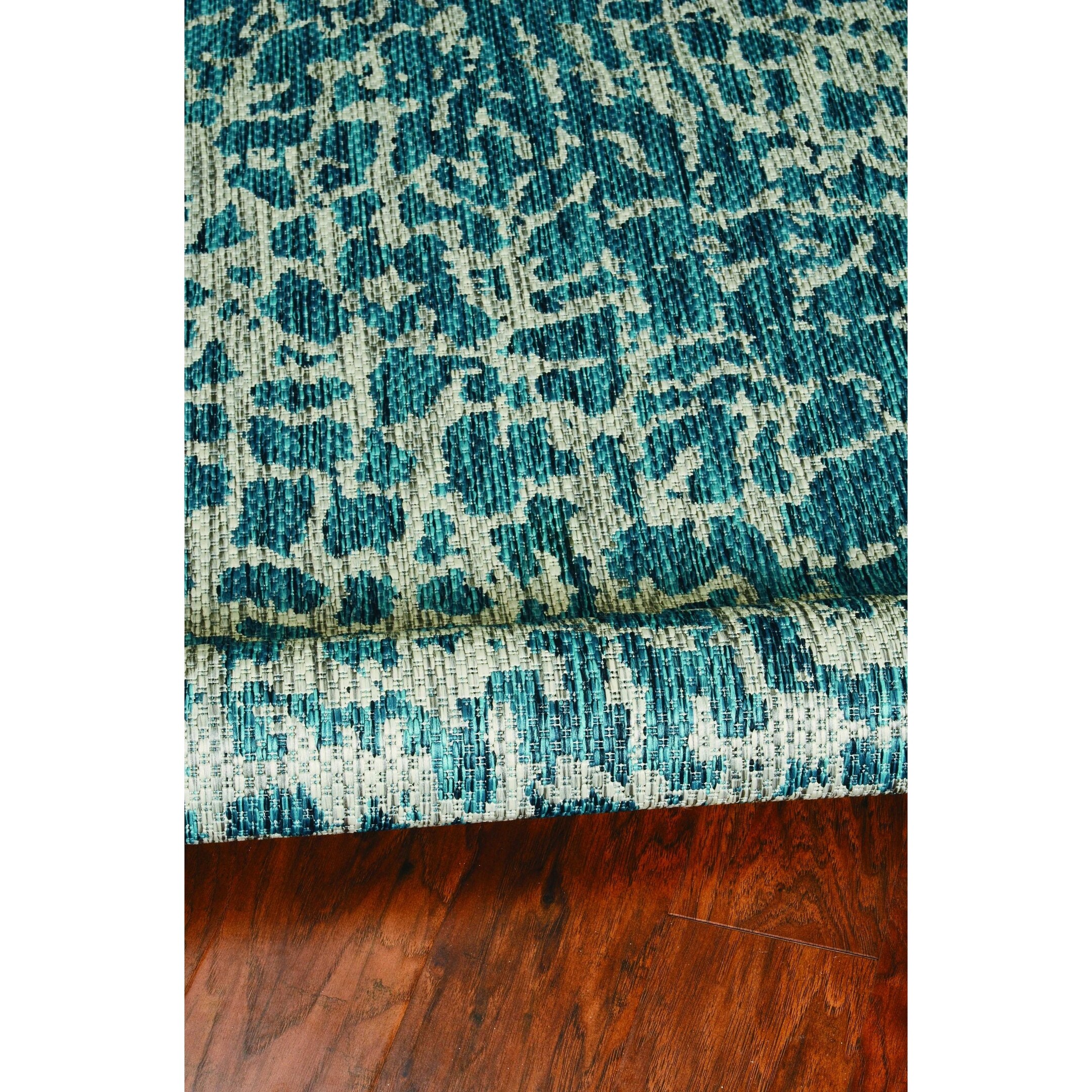3'X4' Teal Machine Woven Uv Treated Animal Print Indoor Outdoor Accent Rug