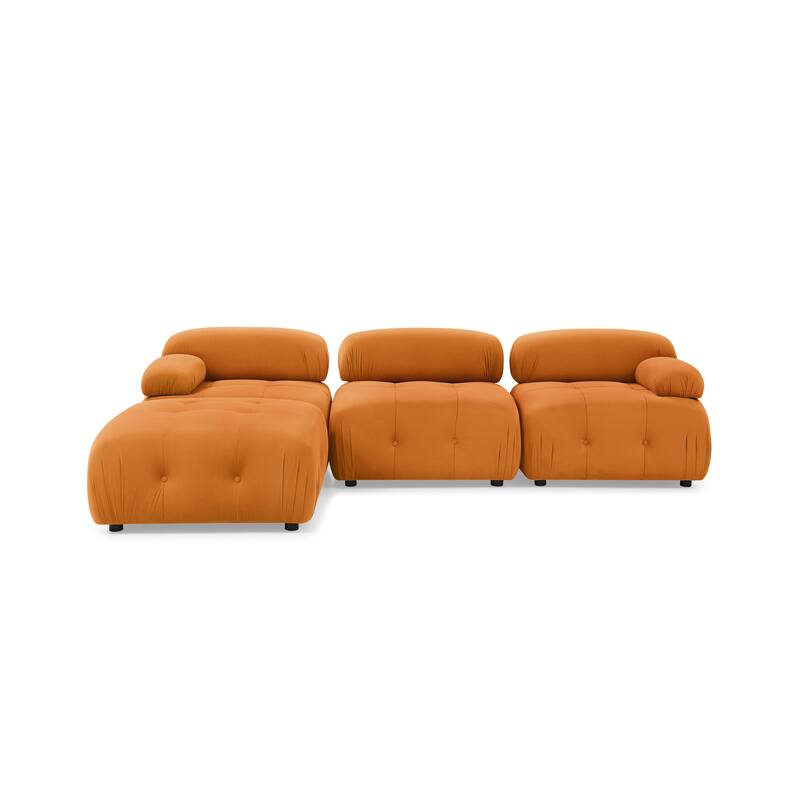 93" Velvet Modular Sectional Sofa with Button Tufted Design, Reversible Ottoman and DIY Combination