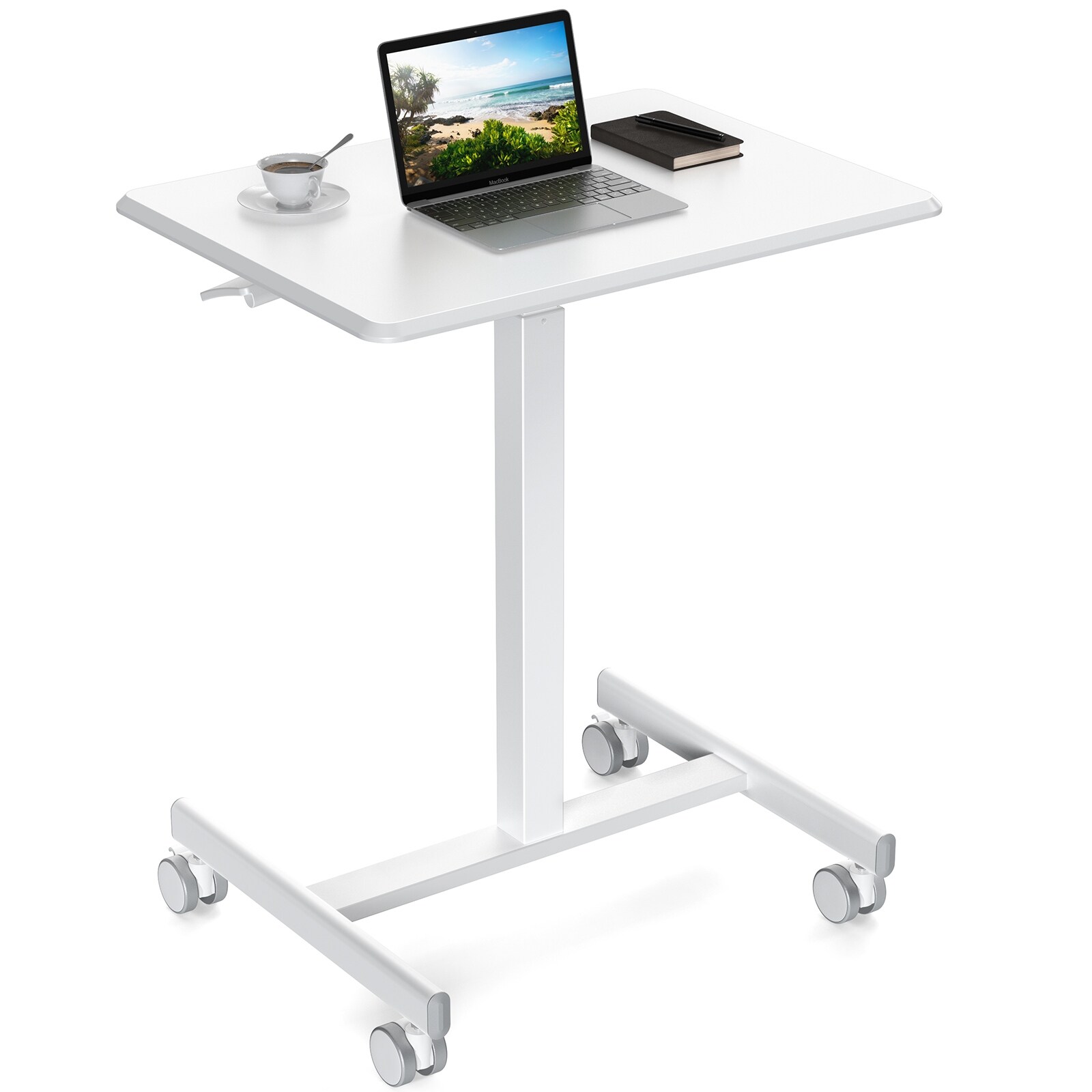 Small Mobile Rolling Standing Desk Laptop Computer Cart White