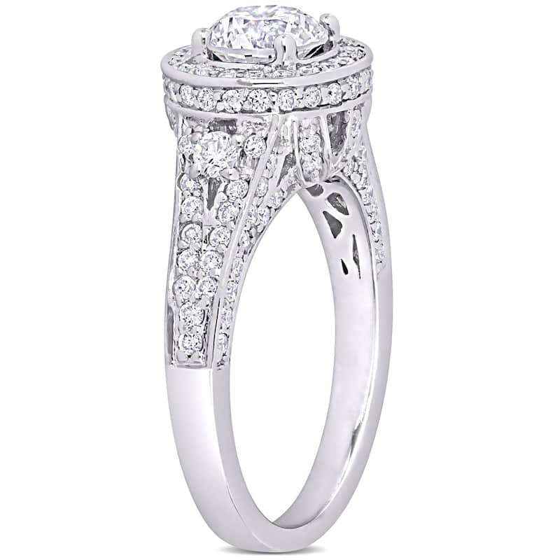Miadora 1 3/4ct TDW Diamond Halo Vintage Engagement Ring in 14k White Gold