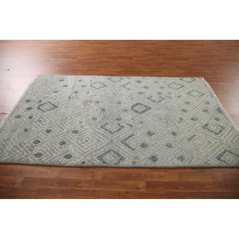 Gray & Green Moroccan Indian Area Rug Handmade Wool Carpet - 4'9"x 8'1"
