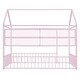 preview thumbnail 32 of 70, Metal House Bed with Metal Grid and Storage Shelves, Twin/Full Size Floor Montessori Bed with Roof Frame and Fence Guardrails