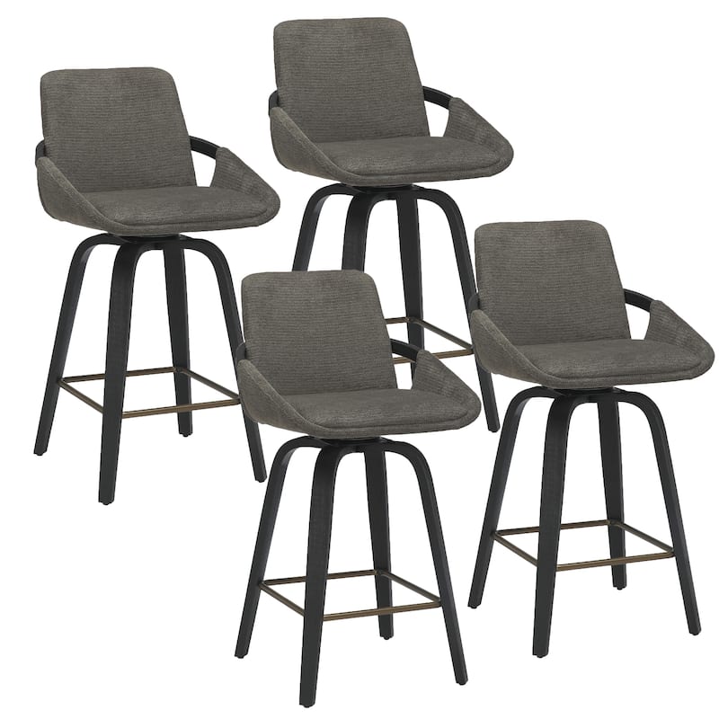 Modern Fabric & Bentwood 26" Counter Stool w/Swivel, Set of 4 - Ivory & Whitewash