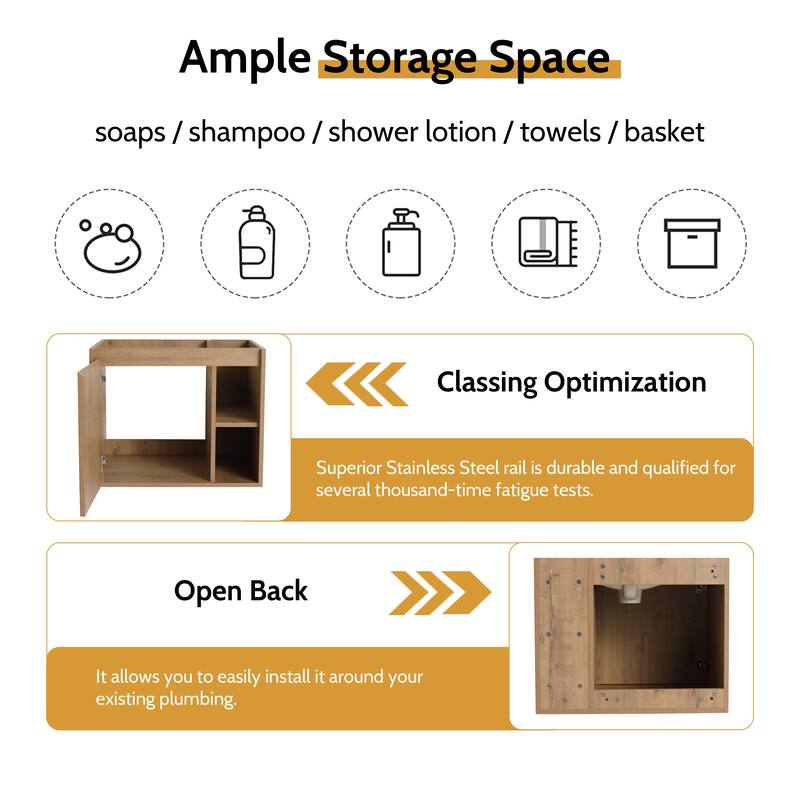 24/30 Inch Bathroom Vanity Cabinet with Soft Close Door and Shelf (Without Sink)