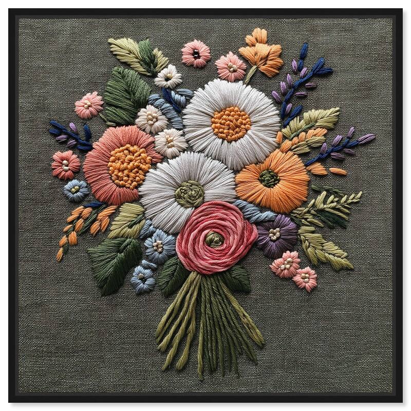 Stitched Bloom Bouquet II Canvas by Art Remedy - Black - 16" x 16"