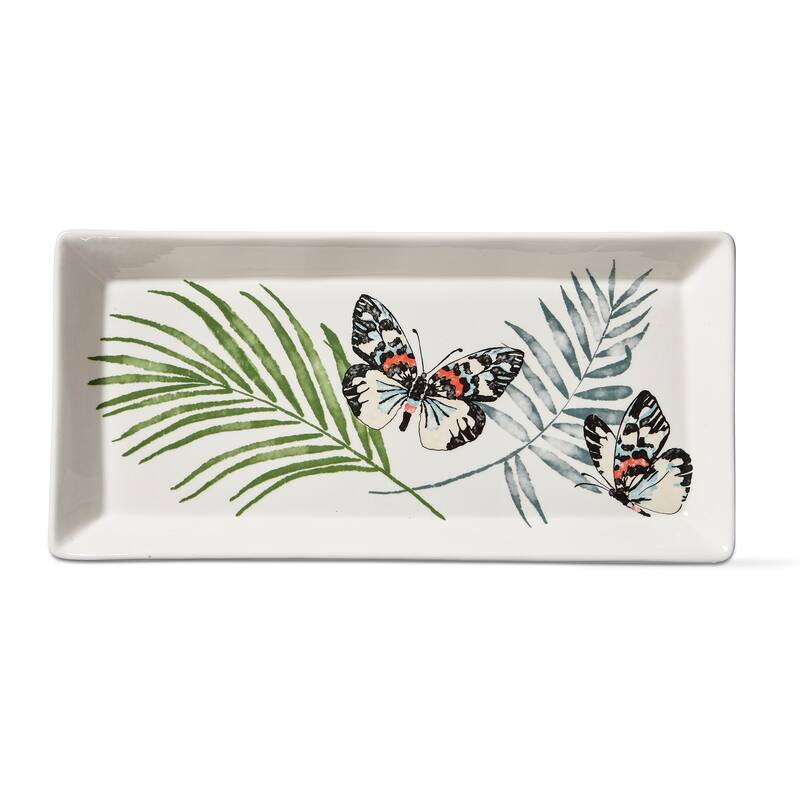 Palm and Butterfly Multicolor Ceramic Serving Platter 18 x 8.75 x 1.5 in Dishwasher Safe Perfect for Summer Gatherings