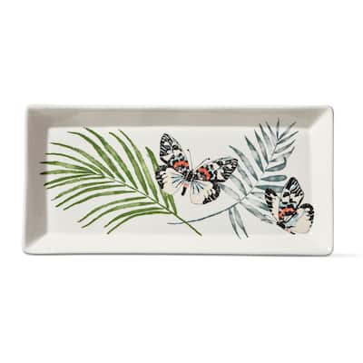 Palm and Butterfly Multicolor Ceramic Serving Platter 18 x 8.75 x 1.5 in Dishwasher Safe Perfect for Summer Gatherings