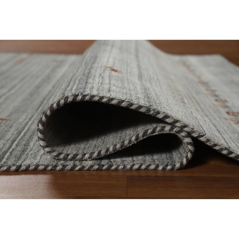 Hand Knotted Oriental 100% Wool Carpet Tribal Animal Pictorial Greys & Charcoal Gabbeh Area Rug - 8' 0'' X 5' 0''