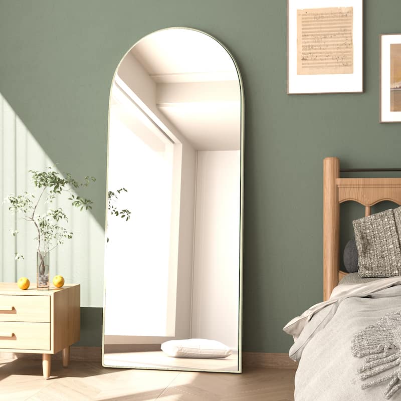 Arched Full-Length Wood Floor Mirror with Stand - 65x22