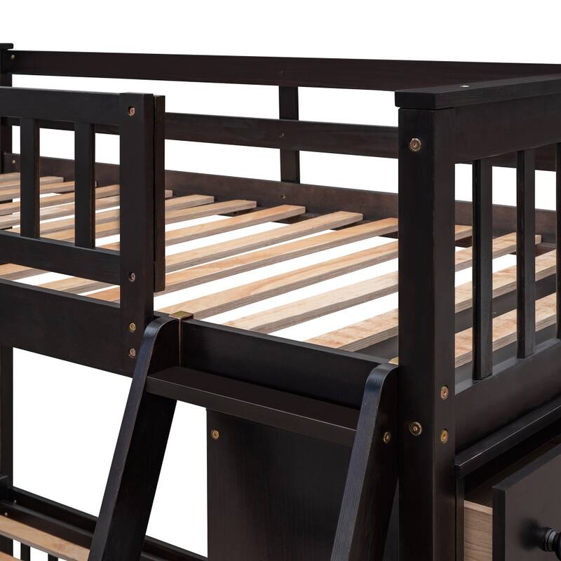 Twin over Full Bunk Bed with Six Drawers and Flexible Shelves