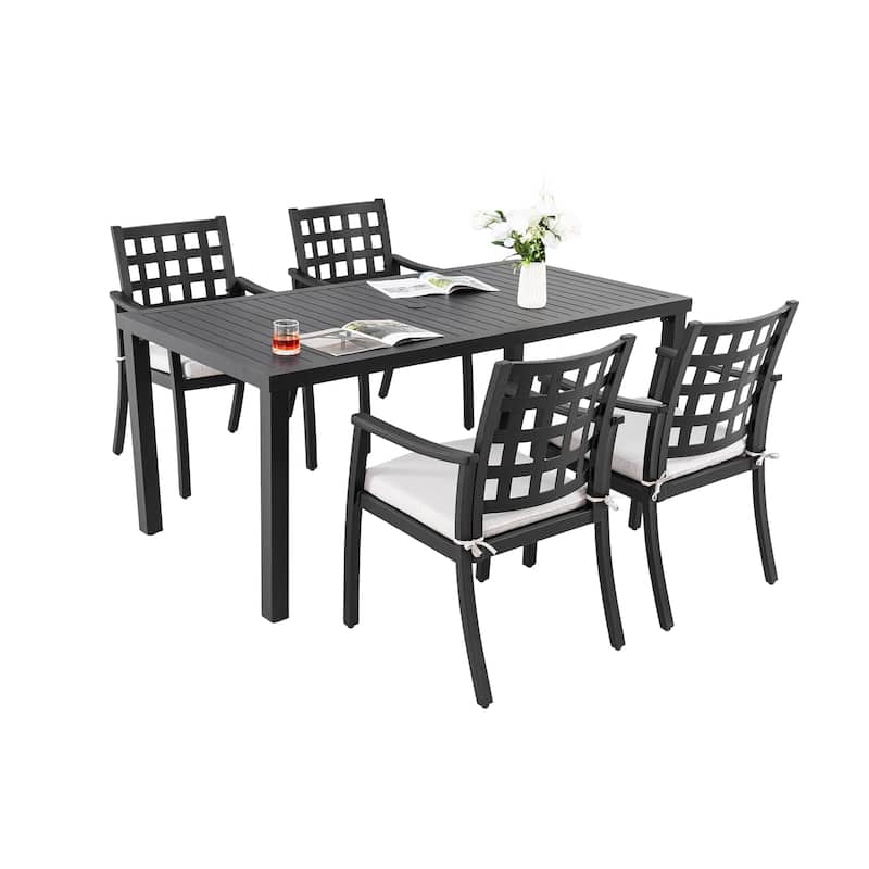 5-Piece Outdoor Aluminum Rectangular Dining Set with 4 Chairs, Sunbrella Fabric
