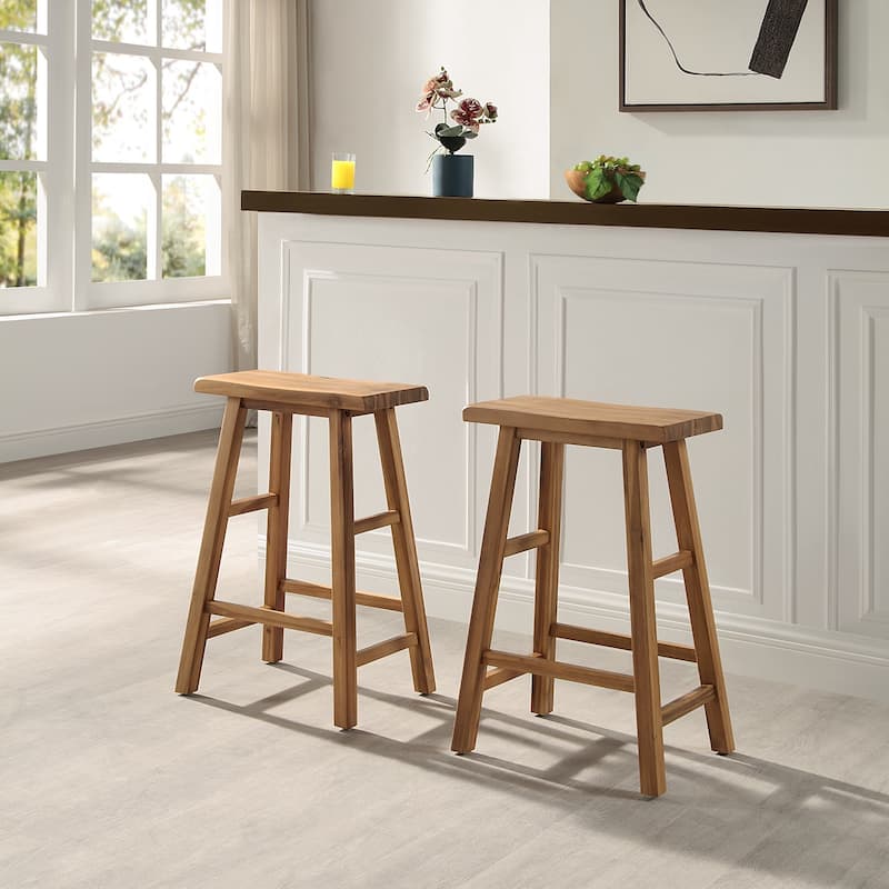 Azalea Park Set of 2 Counter Height All Wood Saddle Stools - 16.5 W x 12.6 D x 24 H"