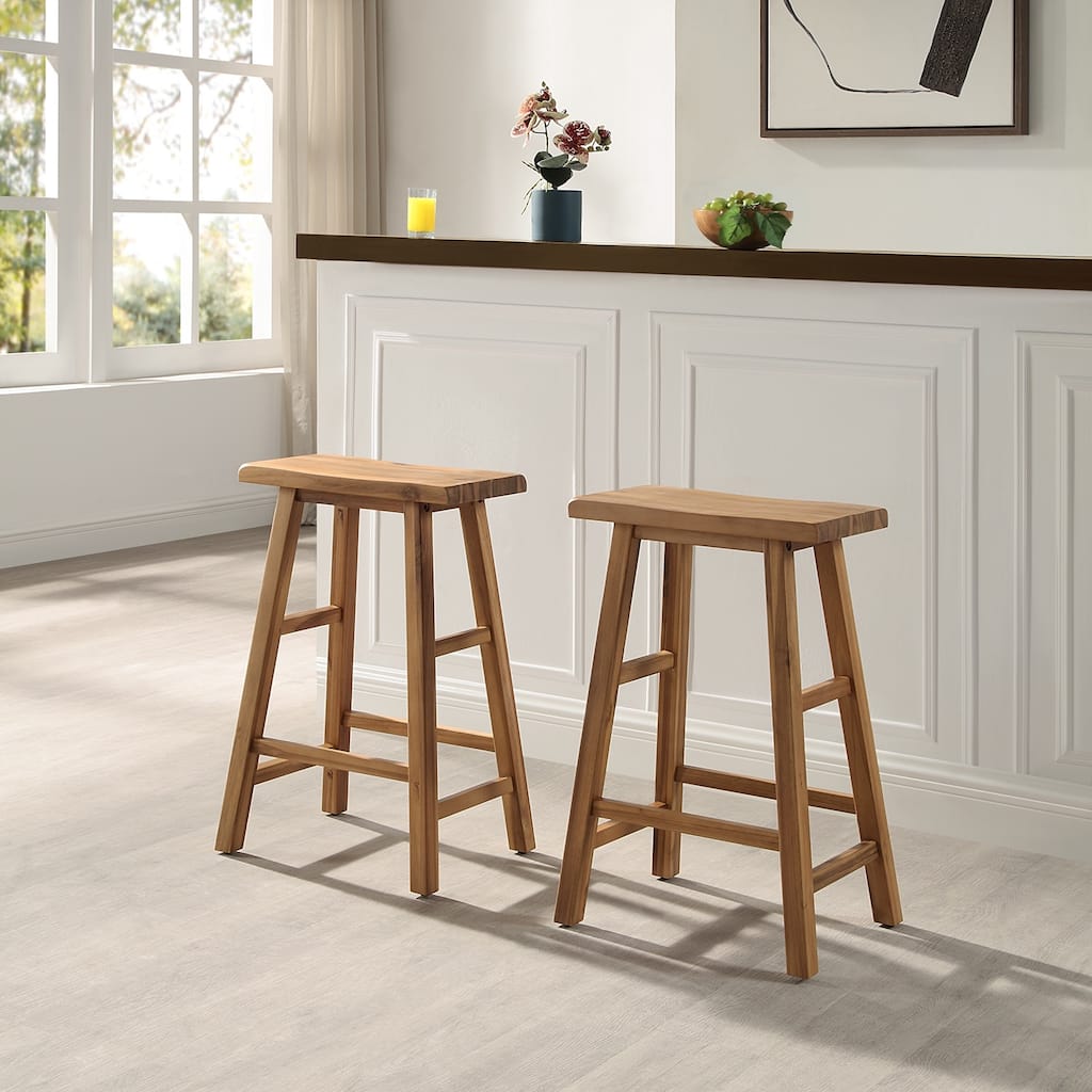 Azalea Park Set of 2 Counter Height All Wood Saddle Stools - 16.5 W x 12.6 D x 24 H"