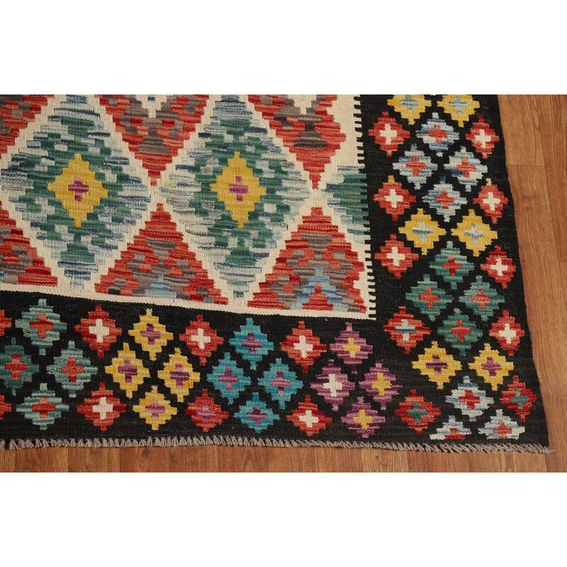 Reversible Oriental Kilim Area Rug Hand-Woven Multi-Color Wool Carpet - 8'3" x 9'8"