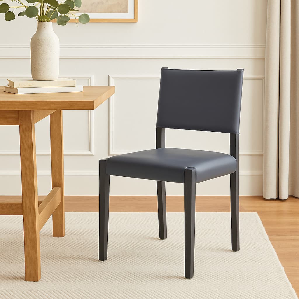 Dining Chair Set of 2, Black Fabric, Open Back, Matte Black Ash Wood