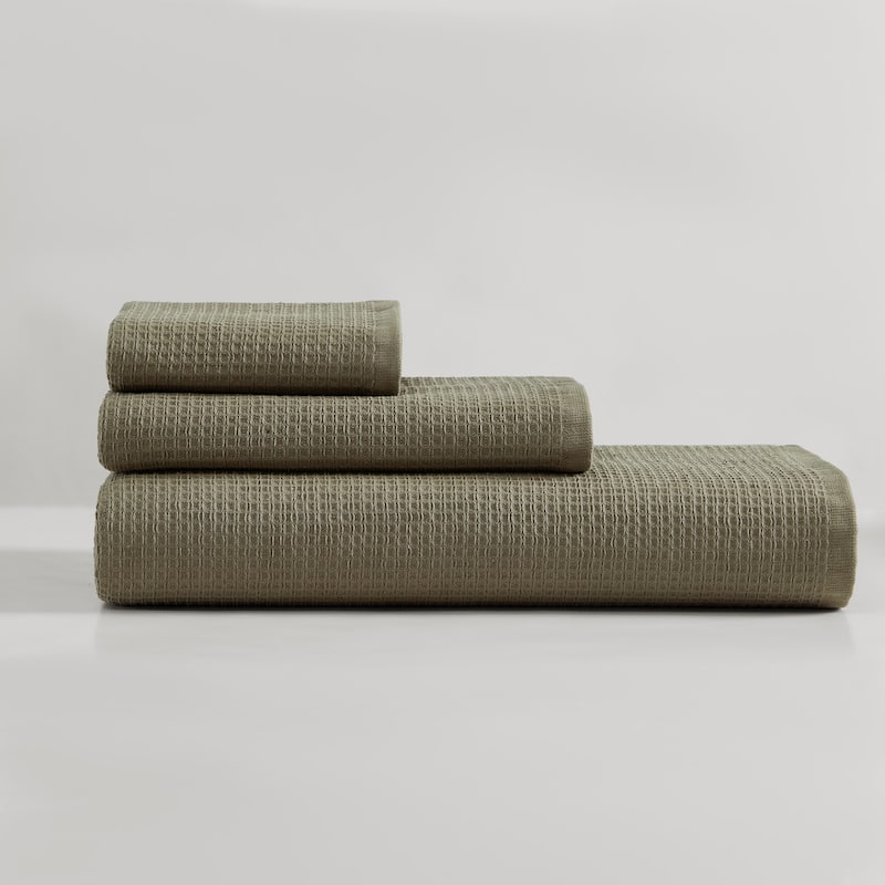 Calvin Klein Eternity Solid Cotton Towel Set - Dark Green - 3 Piece Set