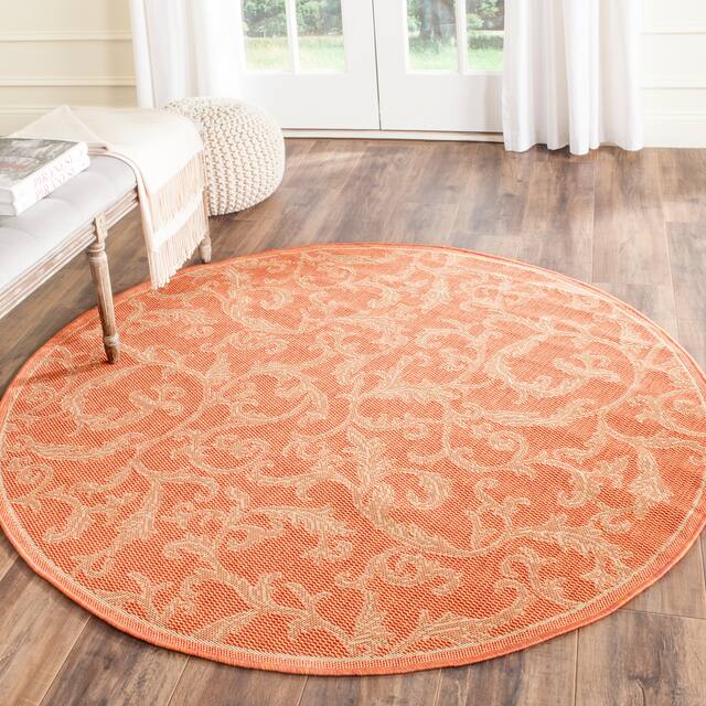 SAFAVIEH Courtyard Darline Indoor/ Outdoor Waterproof Patio Backyard Rug - 7'10"x7'10" Round - Terracotta/Natural