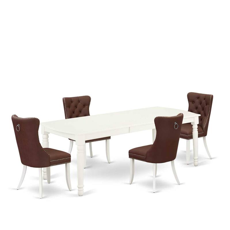 Rectangle Dining Set with 4 Chairs - Linen White Kitchen Table Set
