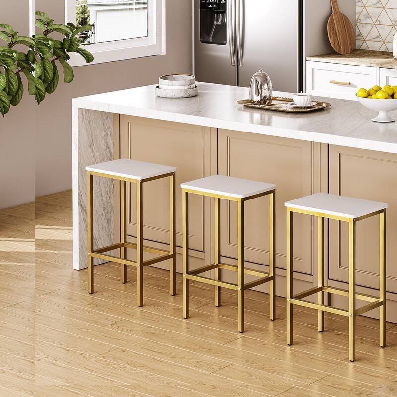 Bar Stools, Set of 2 Bar Chairs, Kitchen Breakfast Bar Stools with Footrest, 25.8-Inch Height, Rectangular Industrial Bar Stools