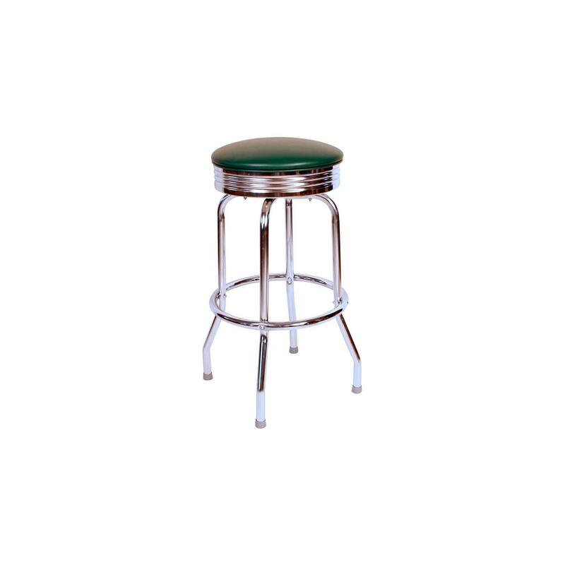 Coastal Swivel Bar Stool with Chrome Frame, Green Vinyl Upholstered Seat and 30 Inch Retro Kitchen Bar Stool Height