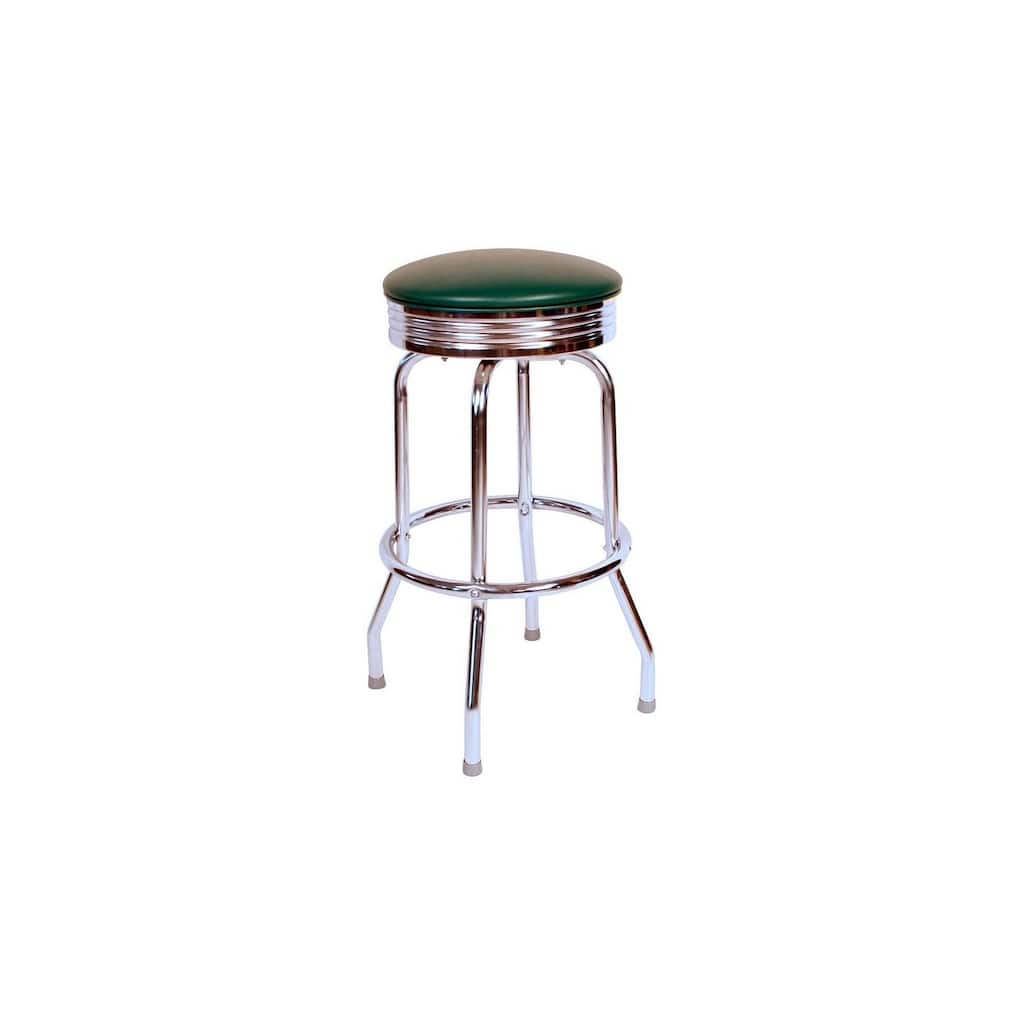 Coastal Swivel Bar Stool with Chrome Frame, Green Vinyl Upholstered Seat and 30 Inch Retro Kitchen Bar Stool Height