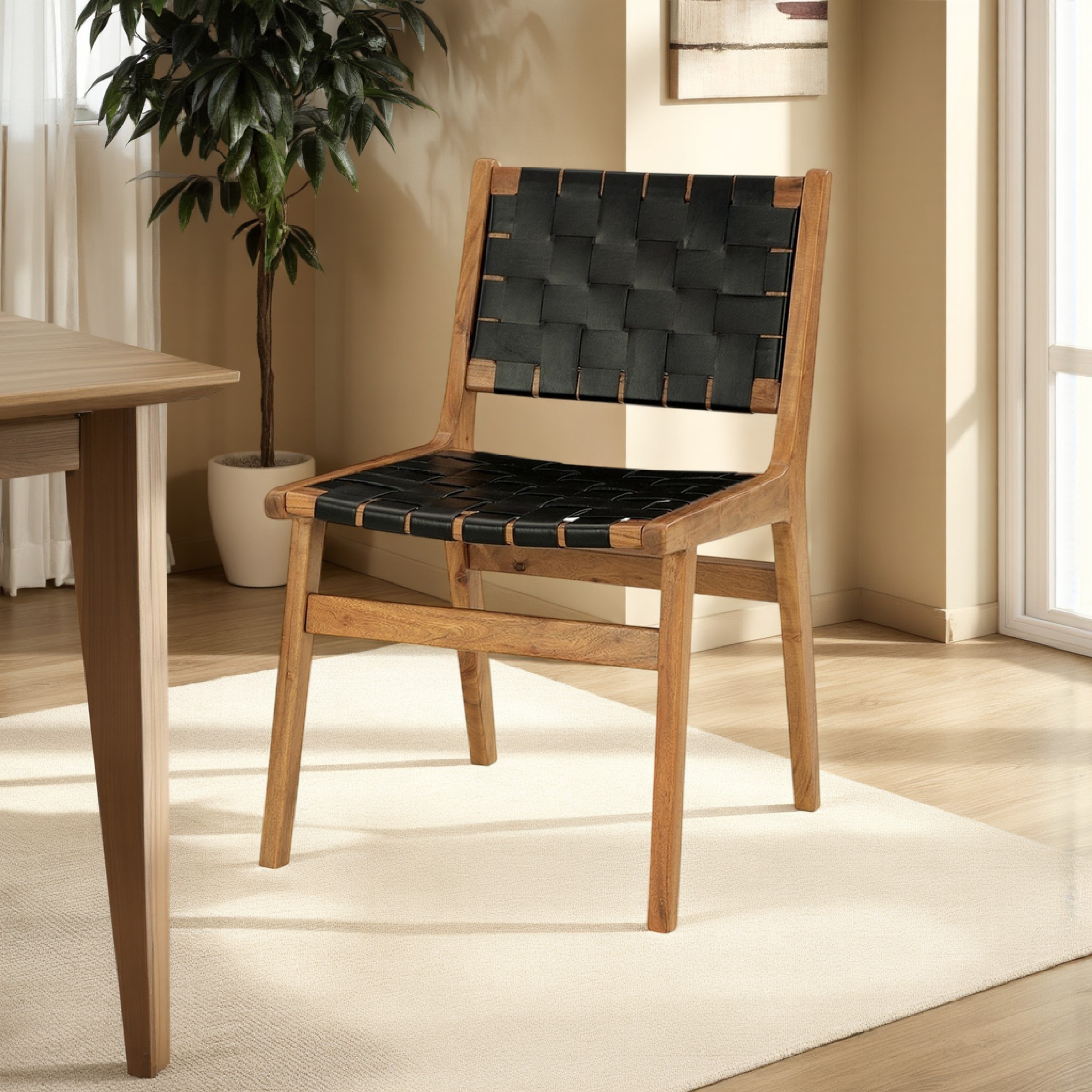 TEAK & LEATHER DINIG CHAIR② Lakin Teak Leather Dining Chair + Reviews | Crate & Barrel