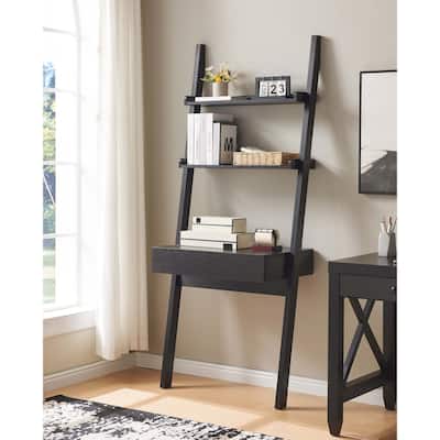 GDFStudio - Mason Modern Home Office Desk with Ladder Bookcase, One Drawer, and Two Shelves