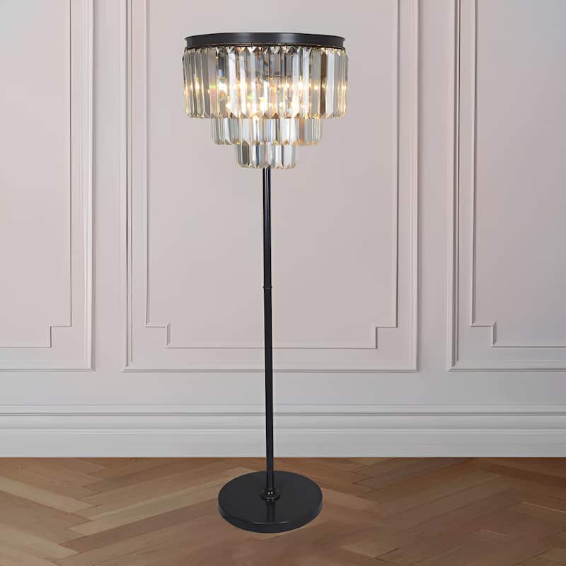 Crystal Luxury Floor Lamp with Chandelier Look, Three Tiers Clear Glass