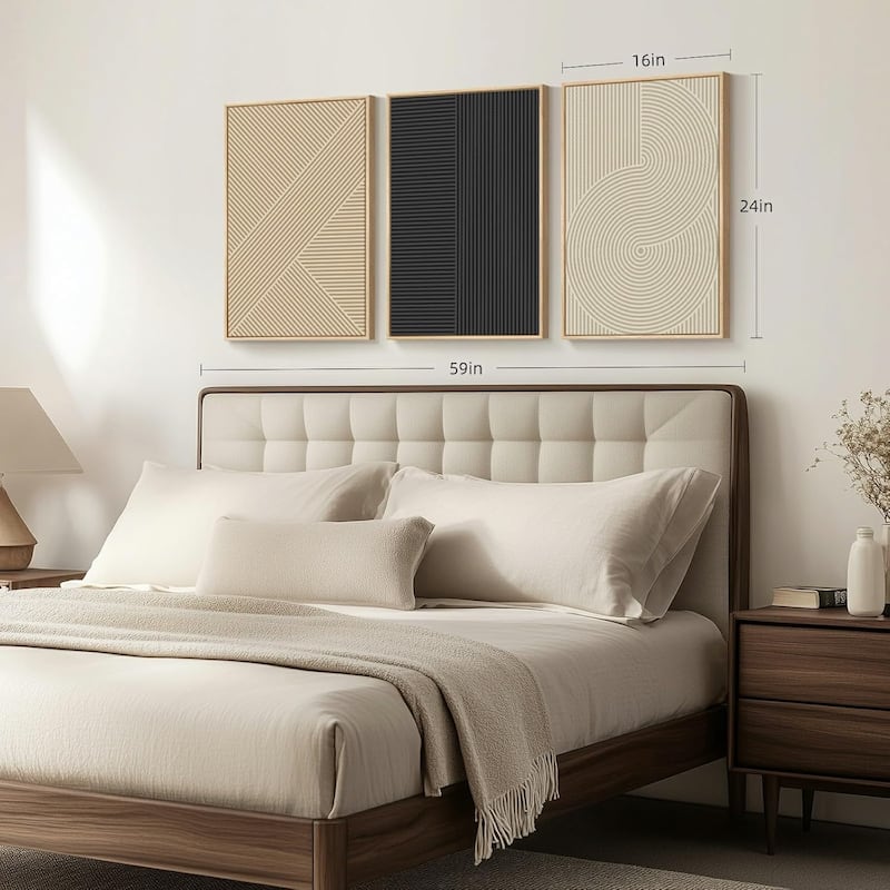 Modern Abstract Beige Boho Geometric Set of 3 Piece