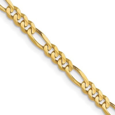 Curata 10k Yellow Gold Solid Polished Sparkle Cut Lobster Claw Closure 3.0mm Figaro Chain Bracelet 7 Inch