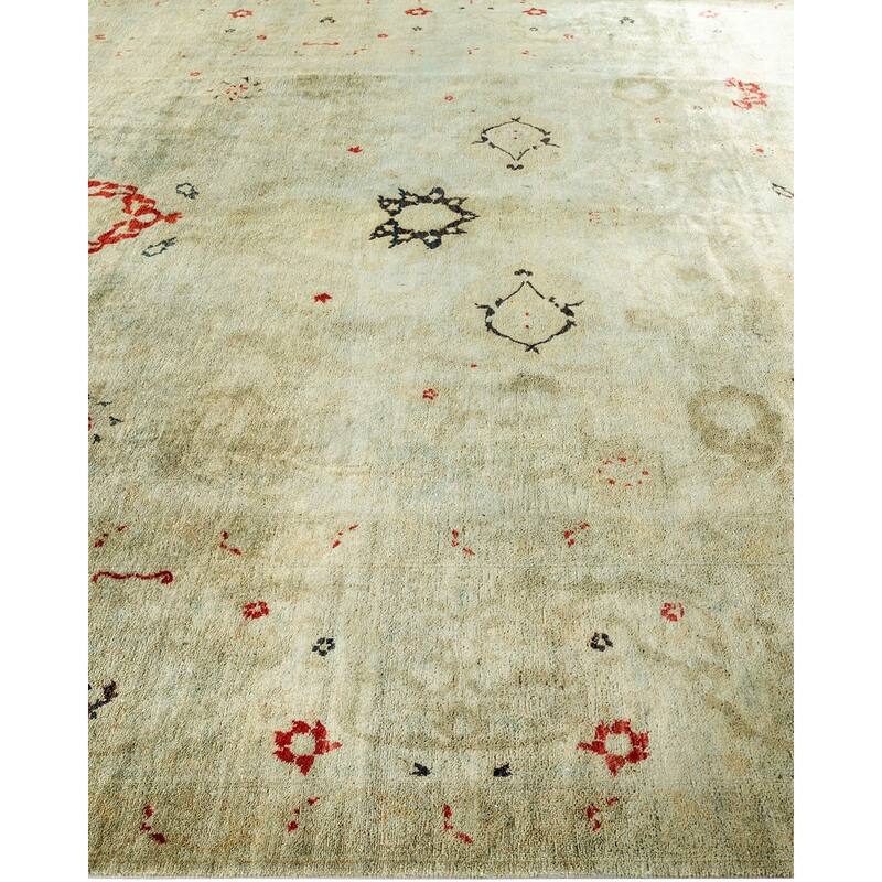Overton Hand Knotted Wool Vintage Inspired Modern Contemporary Overdyed Green Area Rug - 8' 10" x 11' 7"