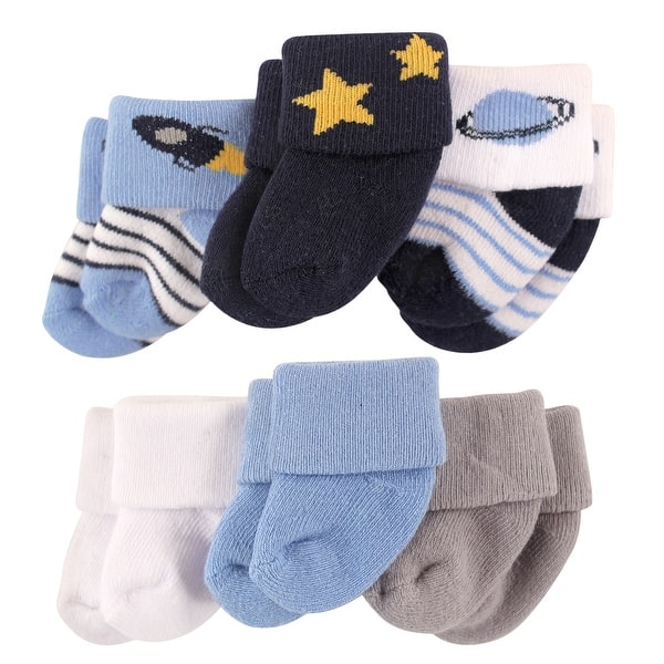 slide 1 of 1, Luvable Friends Baby Boy Newborn and Baby Socks Set, Space, 0-3 Months - Space 0-3 Months - Space