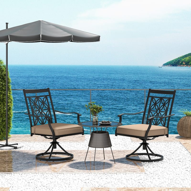 Gymax Patio Metal Swivel Chairs Set of 4 Fabric Bistro Rocker Chairs
