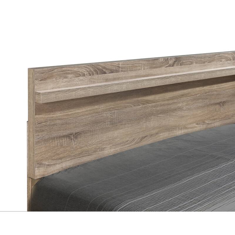 Queen Size Wood Platform Bed Frame with Subtle Headboard and Modern Rustic Design