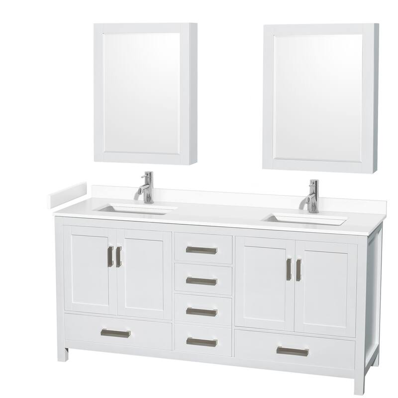 Wyndham Collection Sheffield 72" Double Bathroom Vanity, Carrara - White / White Cultured Marble Top / Brushed Chrome